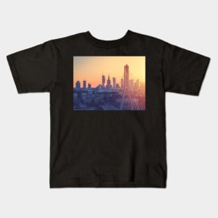 Warsaw city center at sunset, aerial landscape Kids T-Shirt